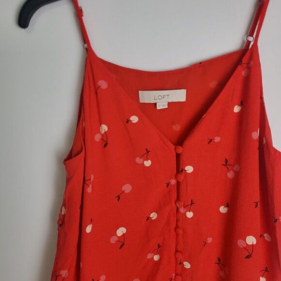 LOFT Red Cherry Print Button Down Tank Top, Size Extra Small - Picture 4 of 7